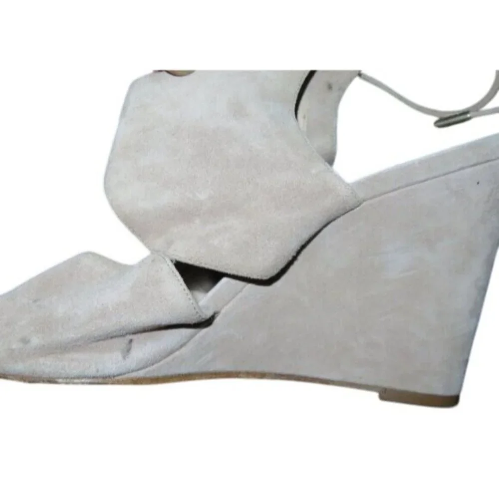 Aquazzura Firenze Sexy Thing Nude Suede Cut Out Slingback Wedges size 39.5 9.5